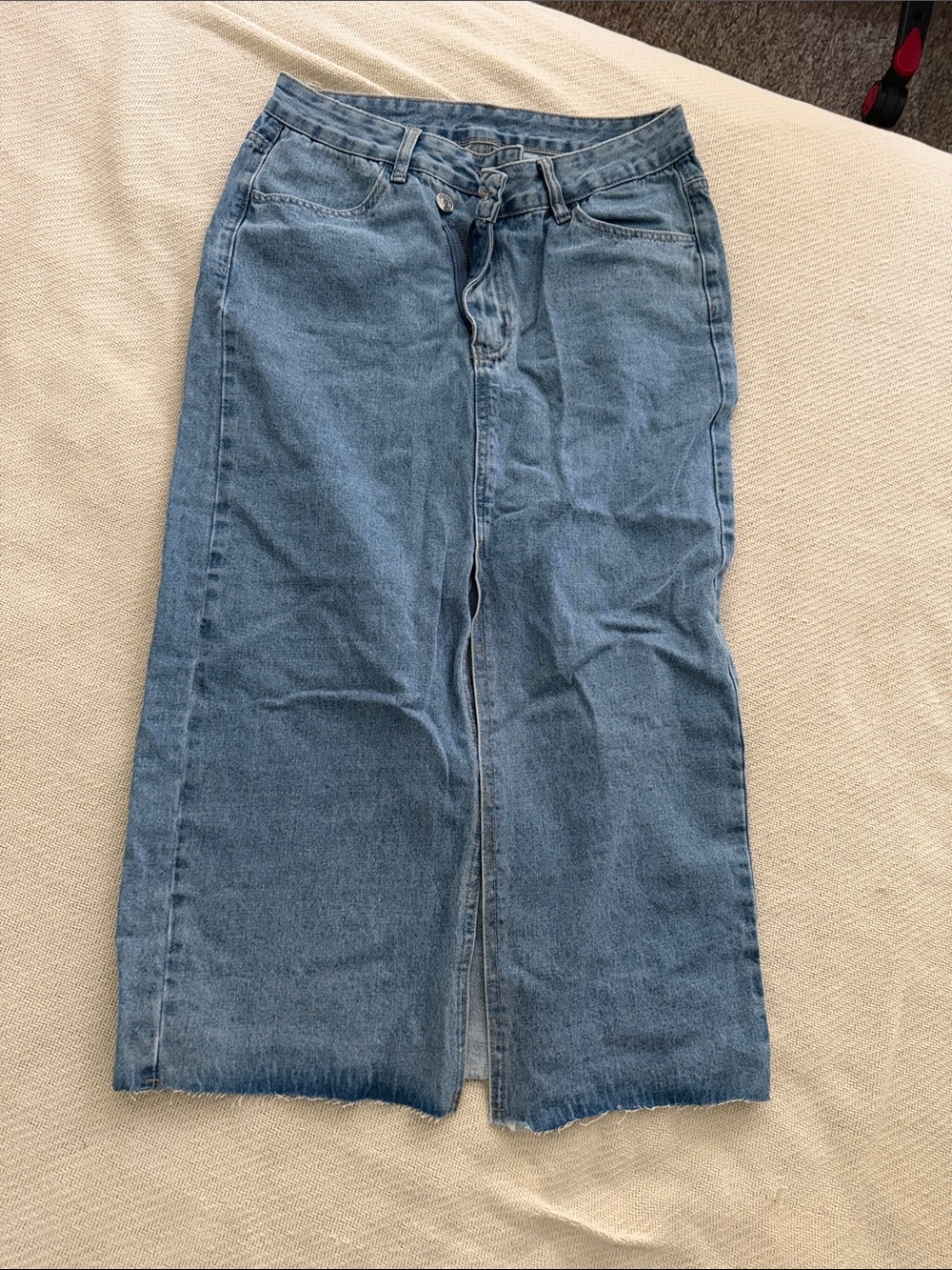 High-Waist Light Blue Wide-Leg Denim Skirt